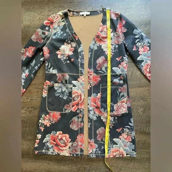 ANTHROPOLOGIE faux suede duster jacket SOLITAIRE Floral open Cardigan sz M chic - Picture 9 of 14